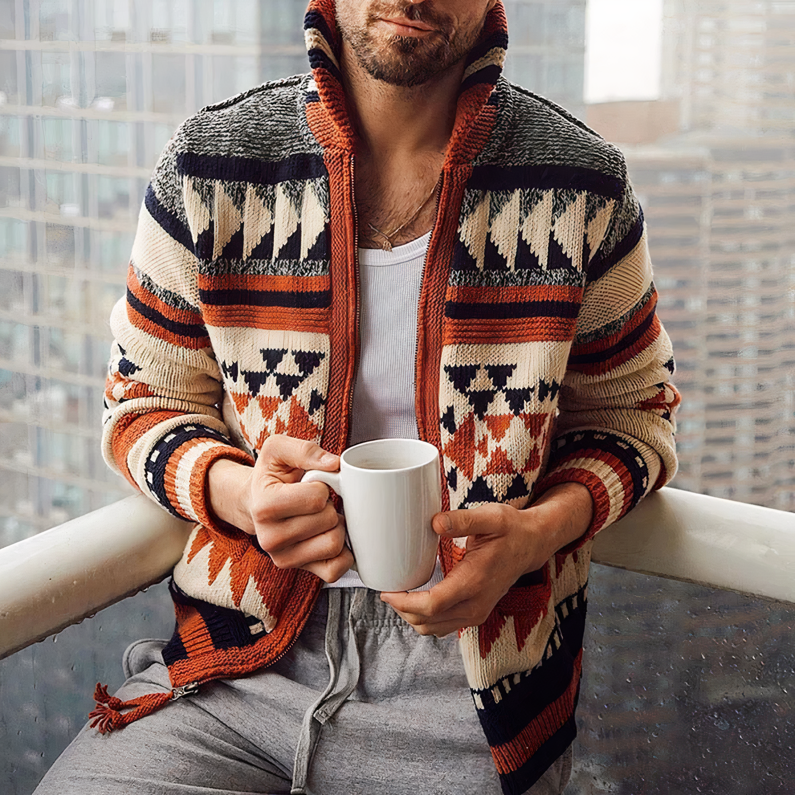 Elegante Jacquard-Strickjacke für Herren - Virgil